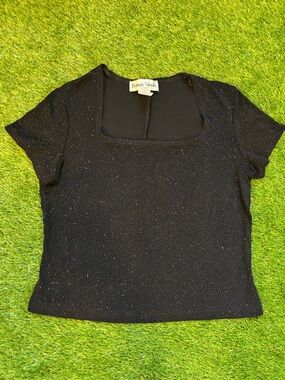 Ronni Nicole by Ouida Vintage Black Sparkle Square Neck Top Large
